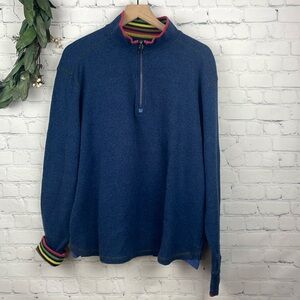 ROBERT GRAHAM 1/4 Zip Sweater Sweatshirt Stripe Contrast Trim size 2XL